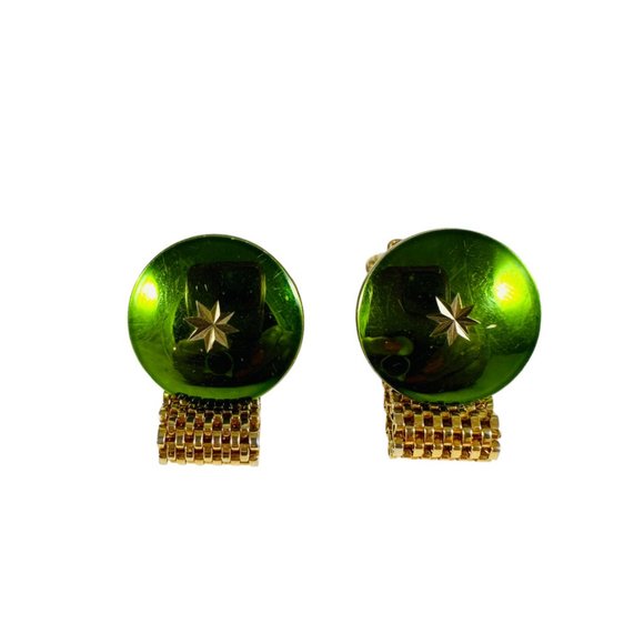 Amazing wrap around Green starburst cuff links 50s 60s atomic RARE